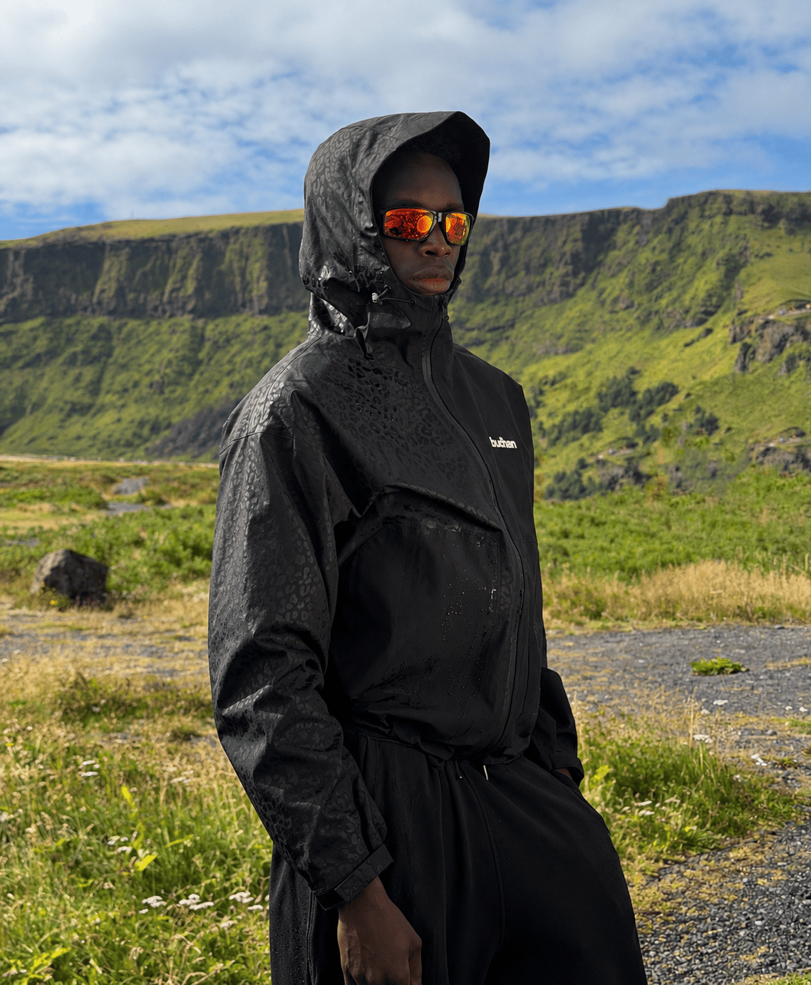 Water Reactive Cheetah Rain Jacket - Black